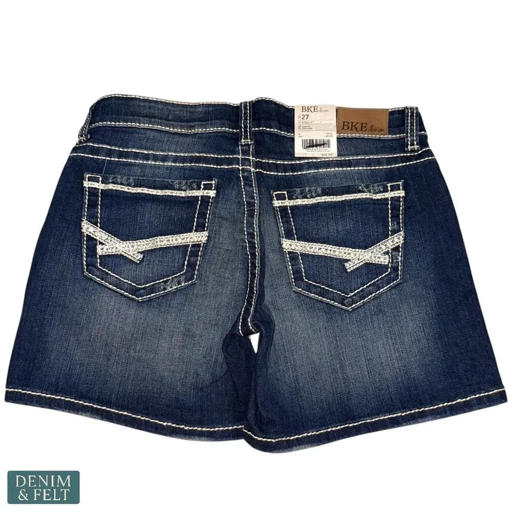 BKE‎ Stella Slim Fit Low Rise Denim Shorts Dark Wash Size 27 Casual Summer Jean